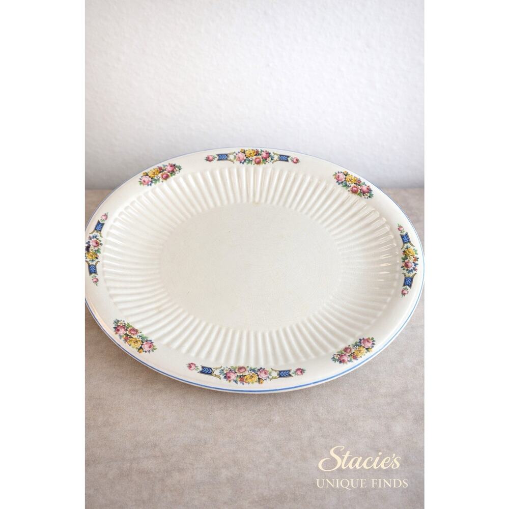 Vintage Ivory Porcelain Floral Oval Serving Platter Dakin USA Read